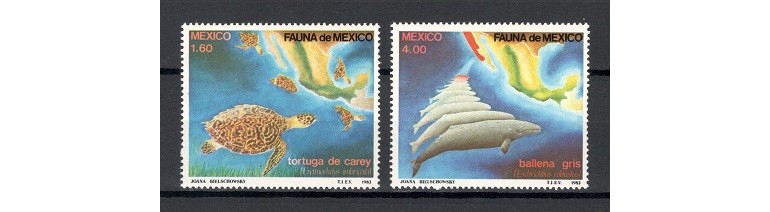 MEXIC 1982 - REPTILE, FAUNA MARINA - SERIE DE 2 TIMBRE - NESTAMPILATA - MNH / reptile132